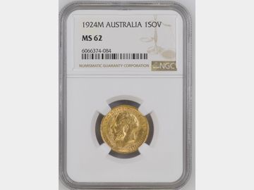 1924 GEORGE V MELBOURNE MINT GOLD SOVEREIGN MS62