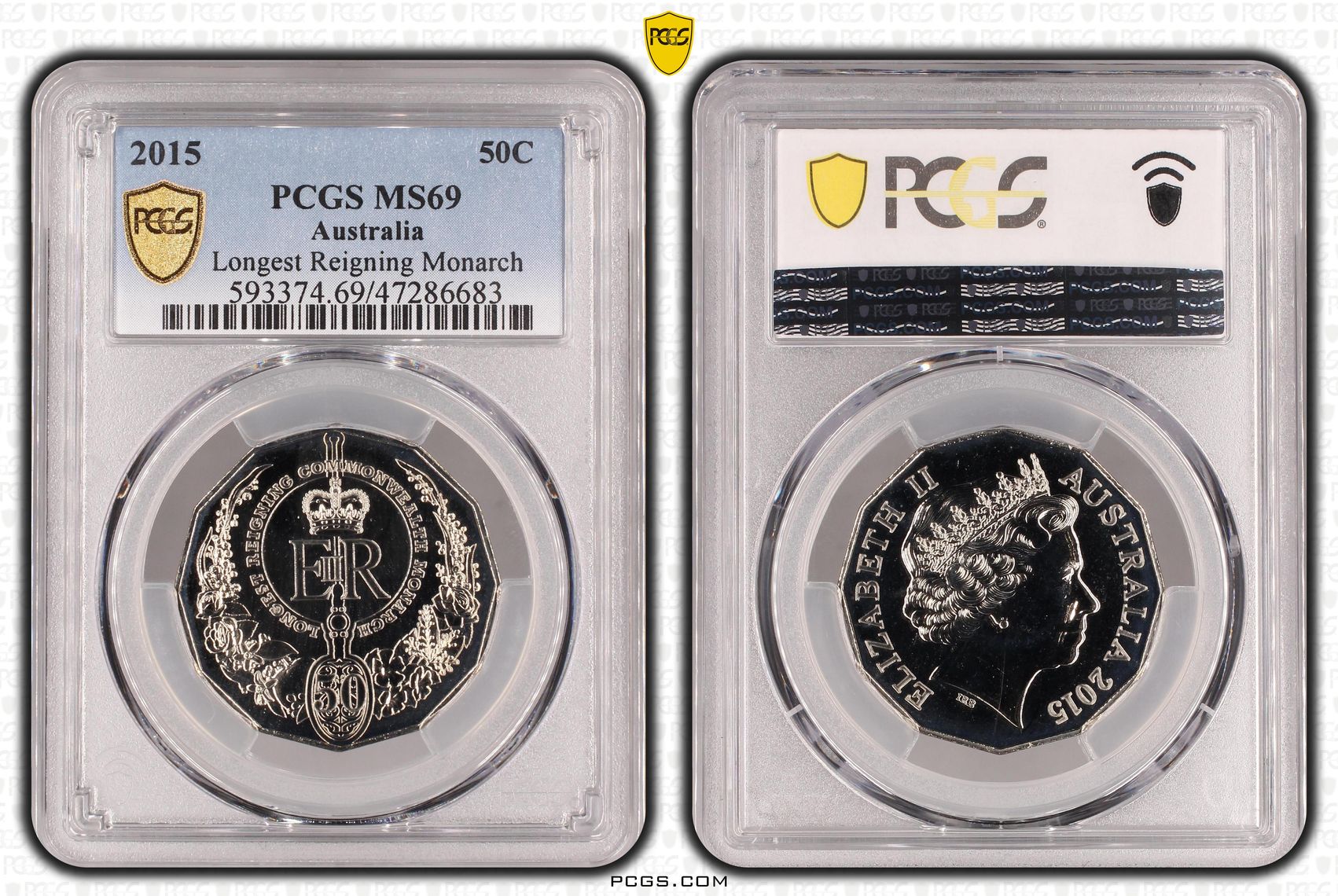 Elizabeth II, Longest Reigning Monarch, Fifty Cent, 2015, PCGS MS69