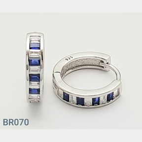 STERLING SILVER BLUE/WHITE HOOP EARRINGS WITH CZ'S - 51543/220