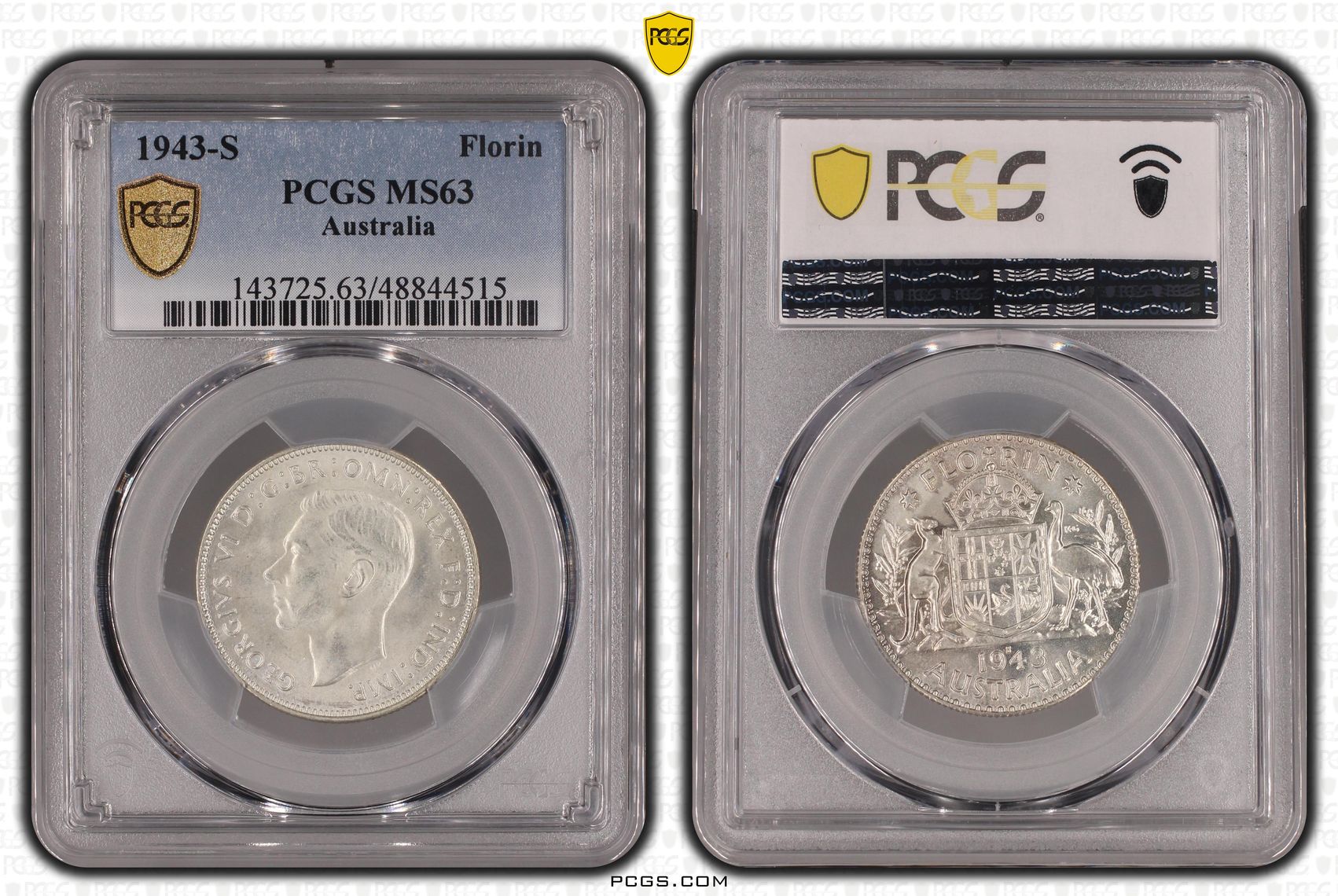 George VI, Florin, 1943-S, PCGS MS63