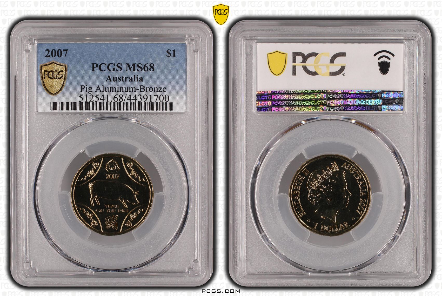 2007 Australia One Dollar, $1 Pig Aluminum-Bronze PCGS - MS68 POP 5/0 -700