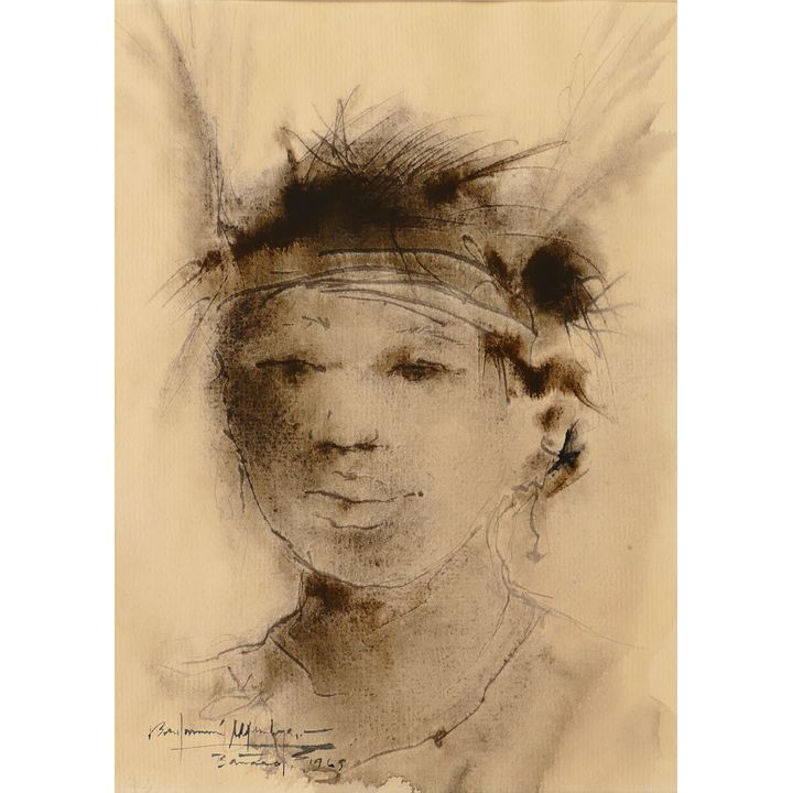 Benjamin Mendoza (b.1935 Bolivia) Indigenous Portrait Watercolor, 1965