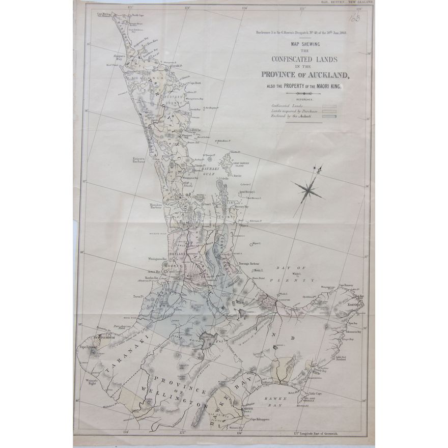 MAP - CONFISCATED LANDS - Map Showing the Confiscated Lands in the Province of Auckland, Also the property of the Māori King