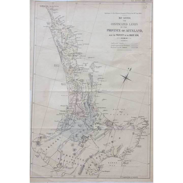 MAP - CONFISCATED LANDS - Map Showing the Confiscated Lands in the Province of Auckland, Also the property of the Māori King