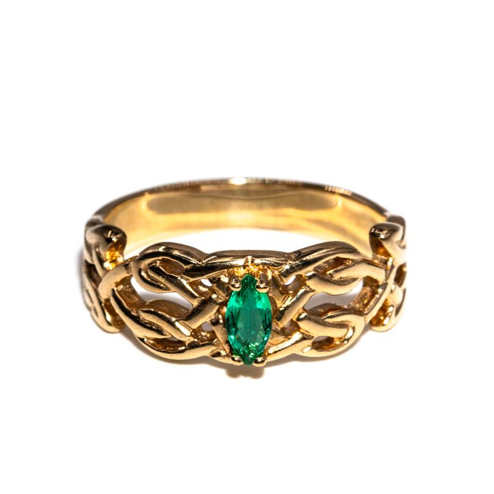 Synthetic Emerald 9ct Gold Ring ,