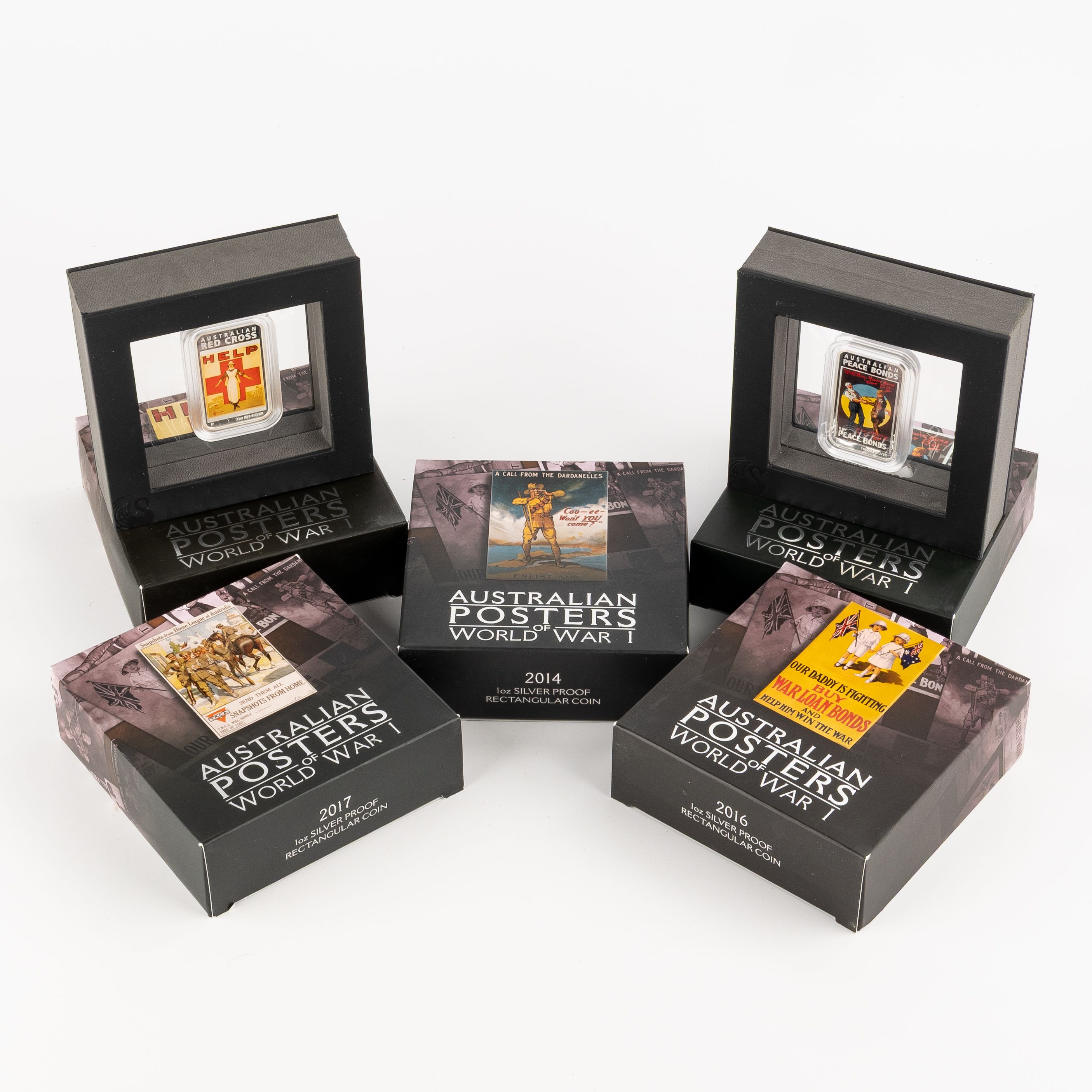 Australian Posters of WWI 1oz Silver Proof Coins, One Dollar, 2014 - 2018, FDC