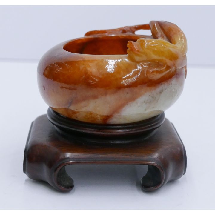 Chinese Red Jade Dragon Brush Washer on Stand