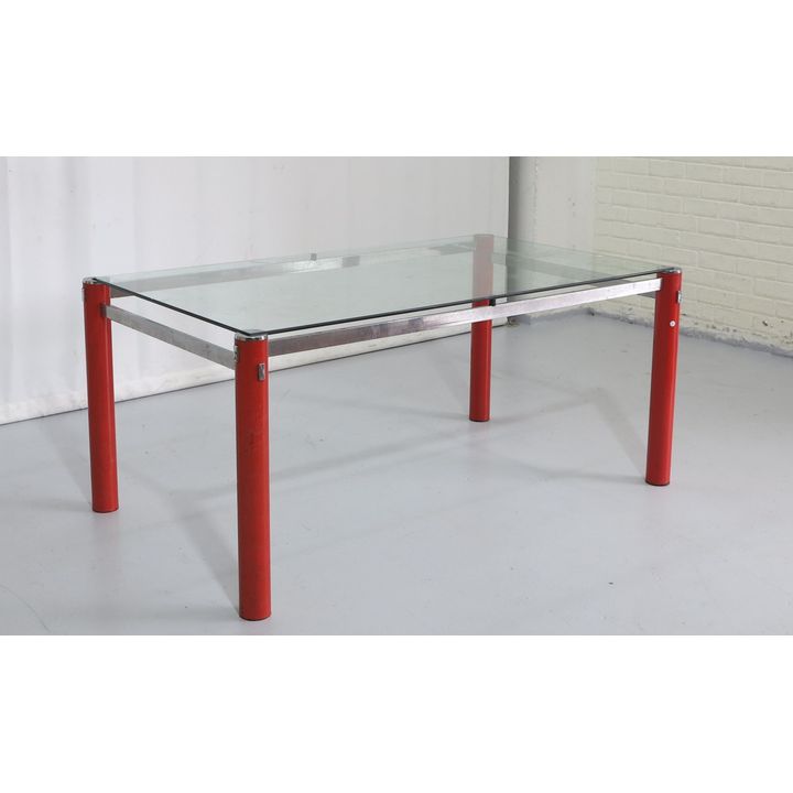 GLASS TOP CHROME DINING TABLE