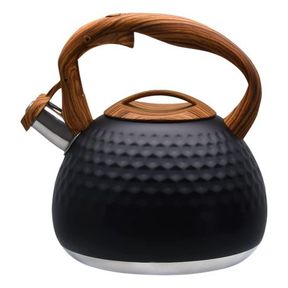 3L Stainless Steel Wood Pattern Handle Loud Whistling Kettles Black |