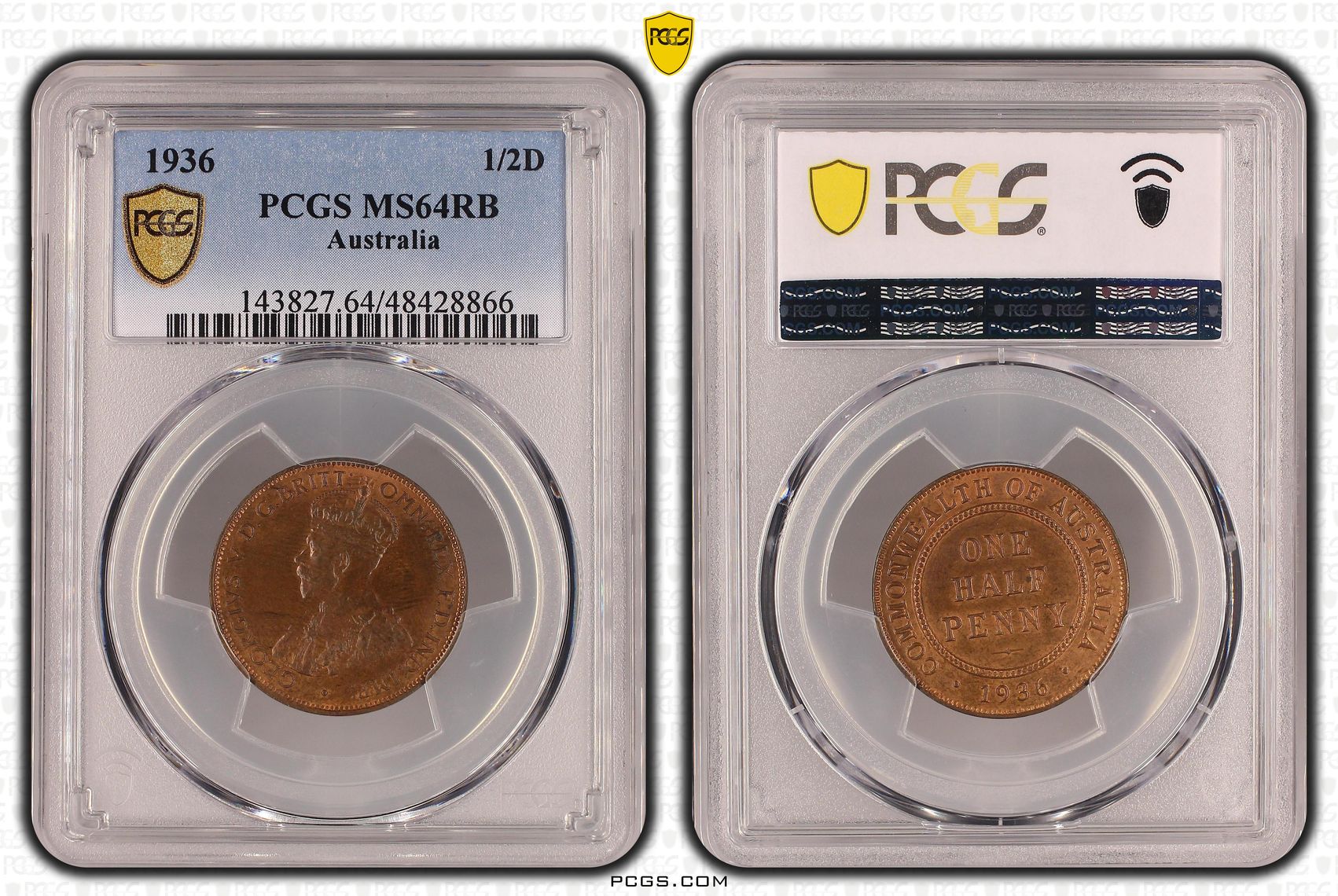 Halfpenny, 1936, PCGS MS 64RB