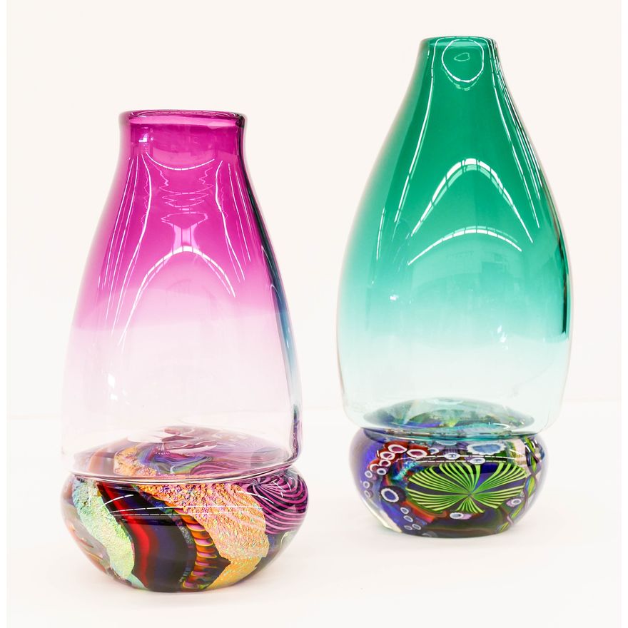 2pc James Nowak Aquarium Paperweight Vases