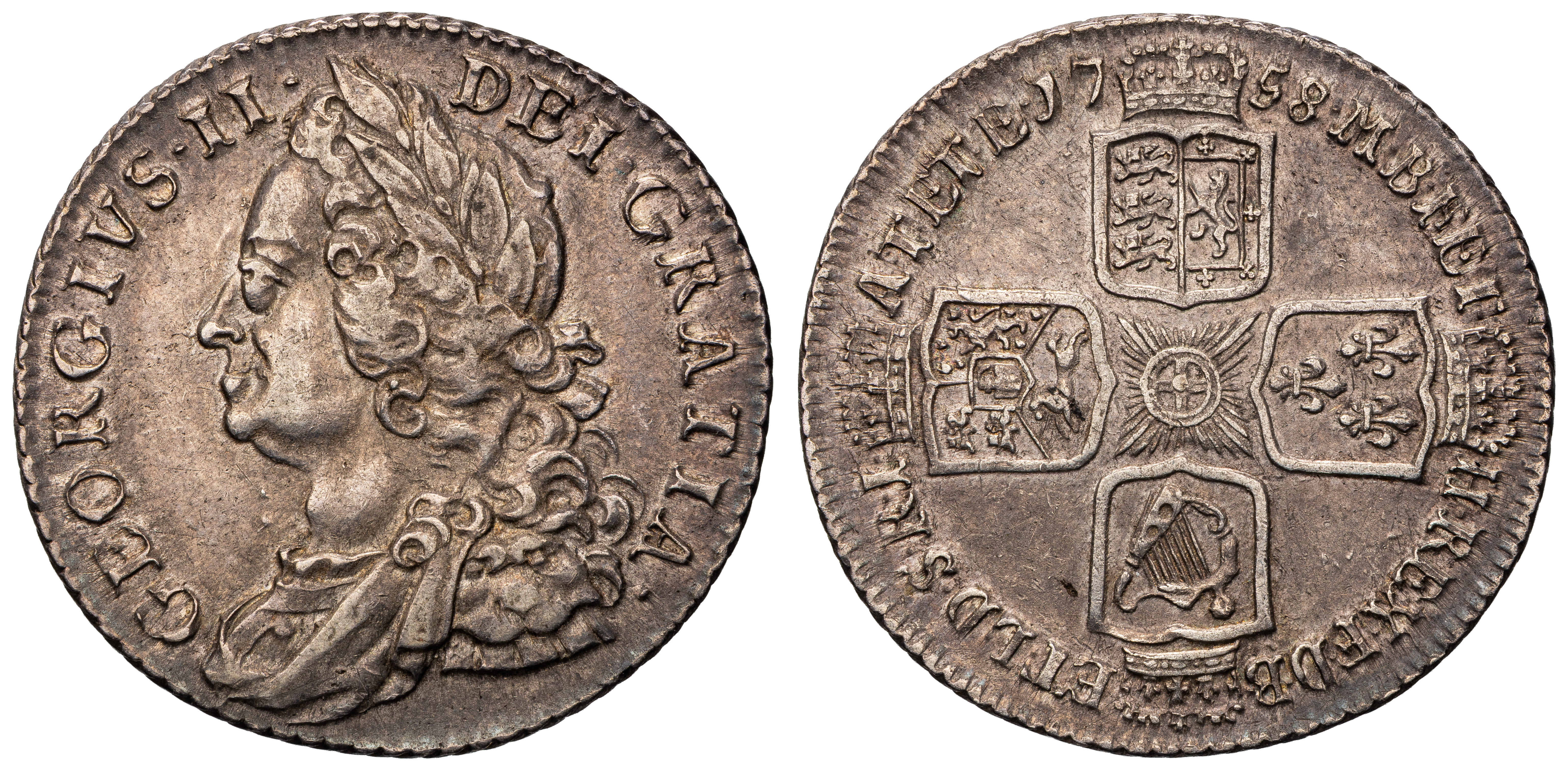 Great Britain, George II, Shilling, 1758, aEF