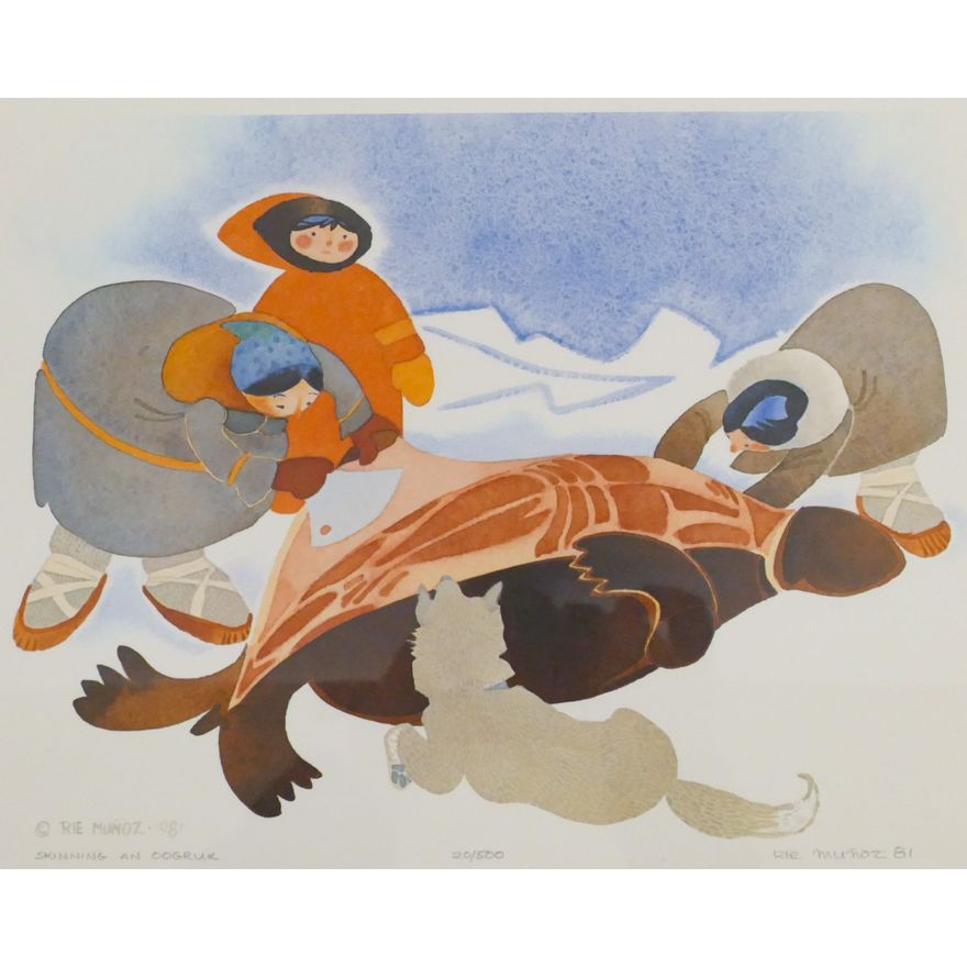 Rie Munoz ''Skinning An Oogruk'' 1981 Signed Print 12'' x 14.75'' Sheet.