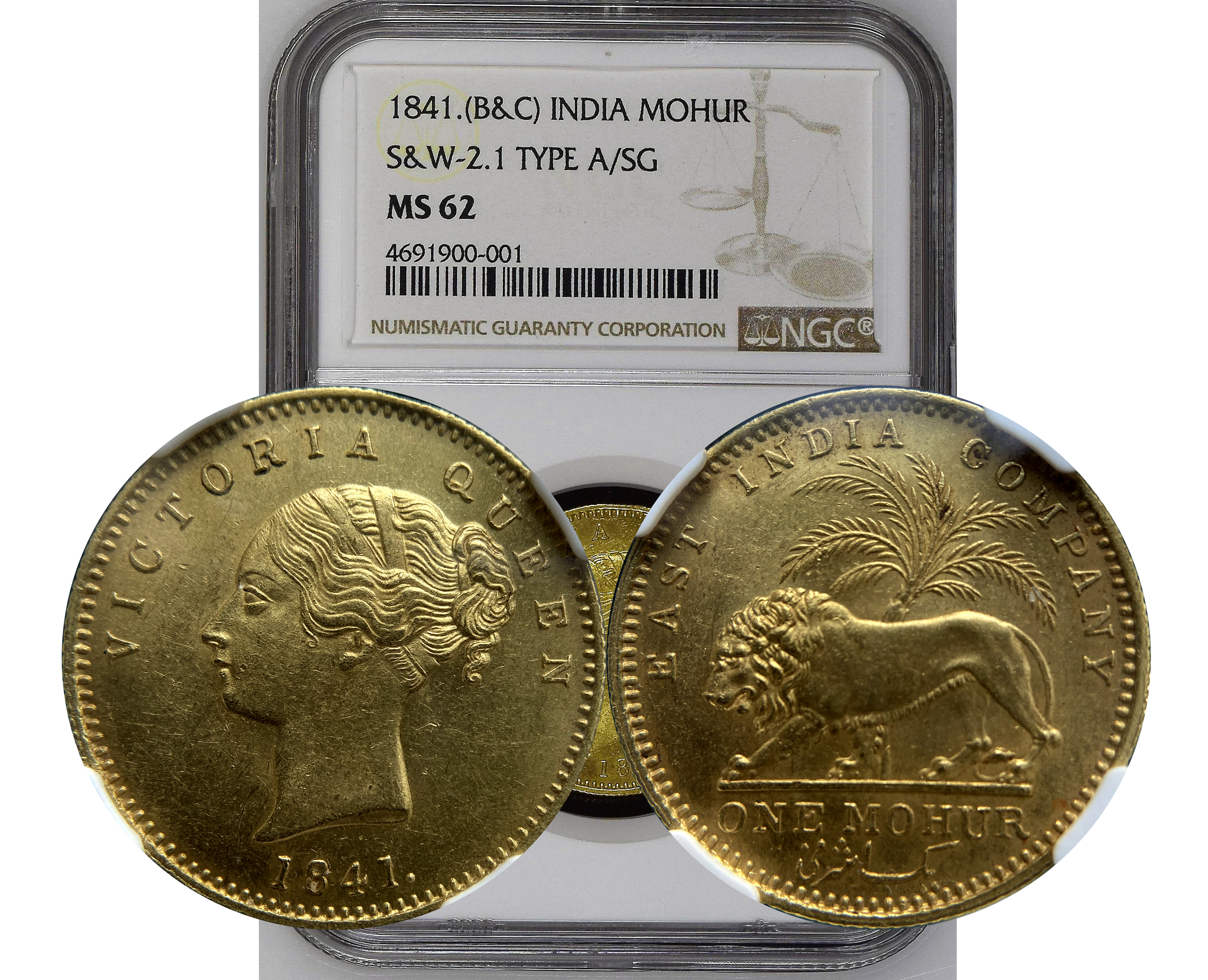 1841.(B&C) INDIA S&W-2.1 TYPE A/SG GOLD MOHUR