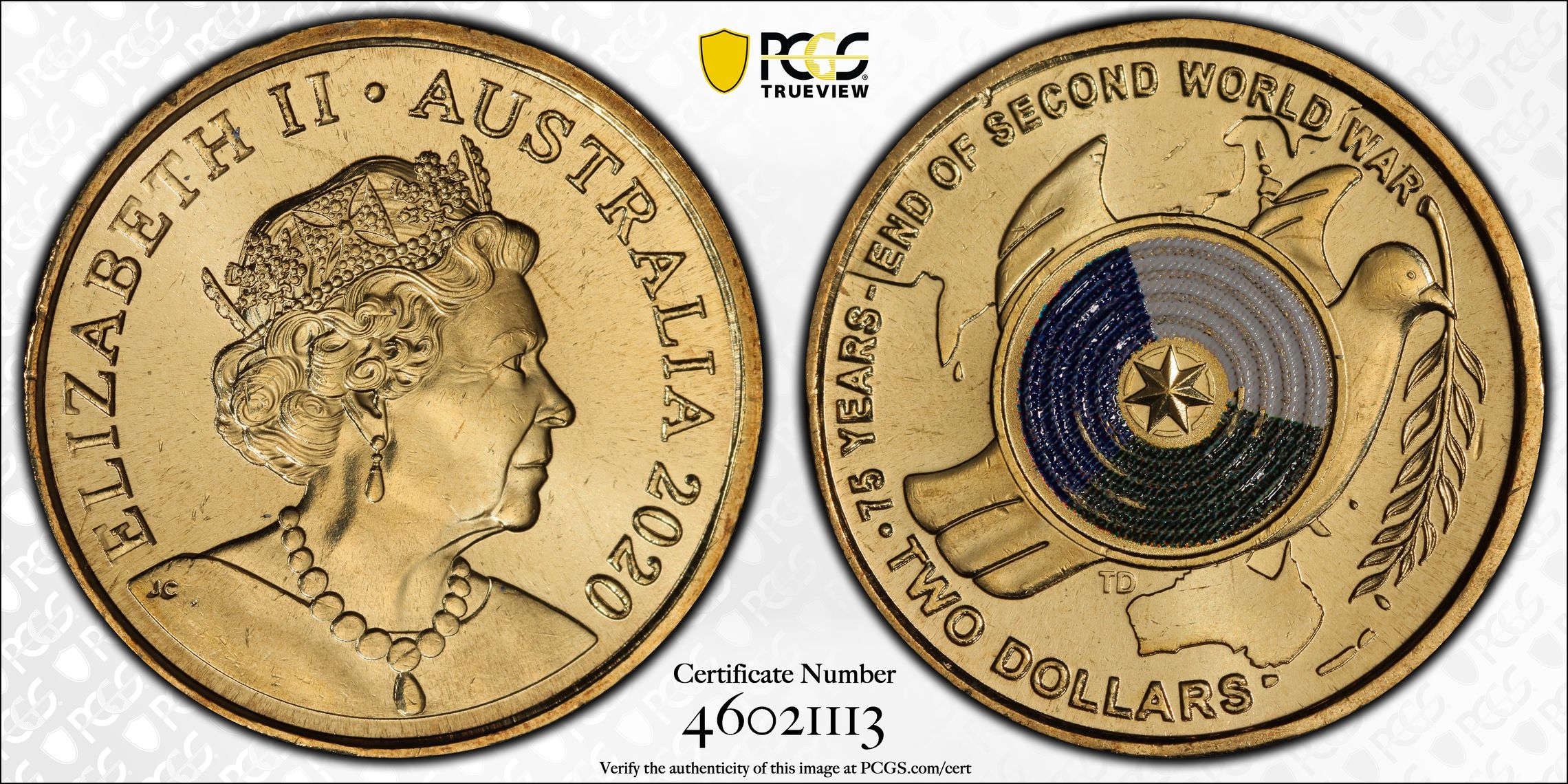 75th Ann End of WWII Colorized , Two Dollar, 2020, PCGS MS66