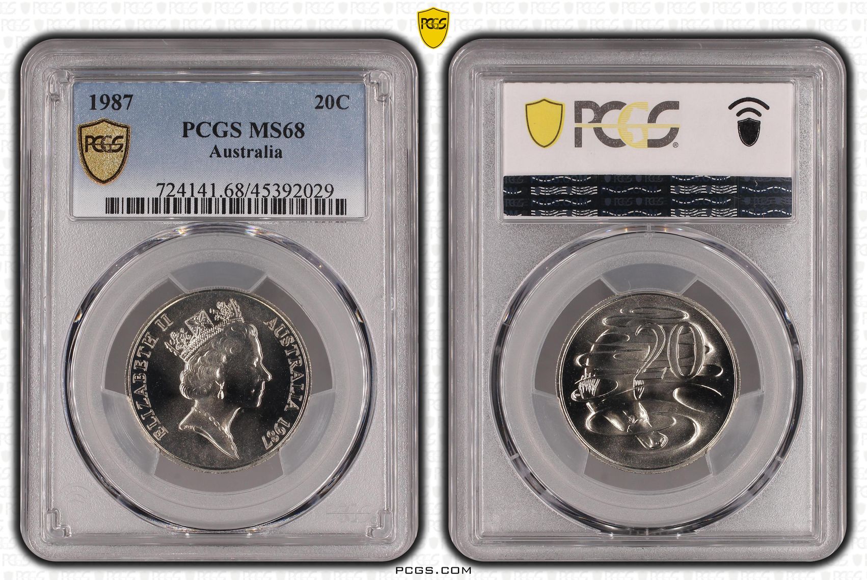 1987 Australia Twenty Cent, 20c PCGS - MS68 -029