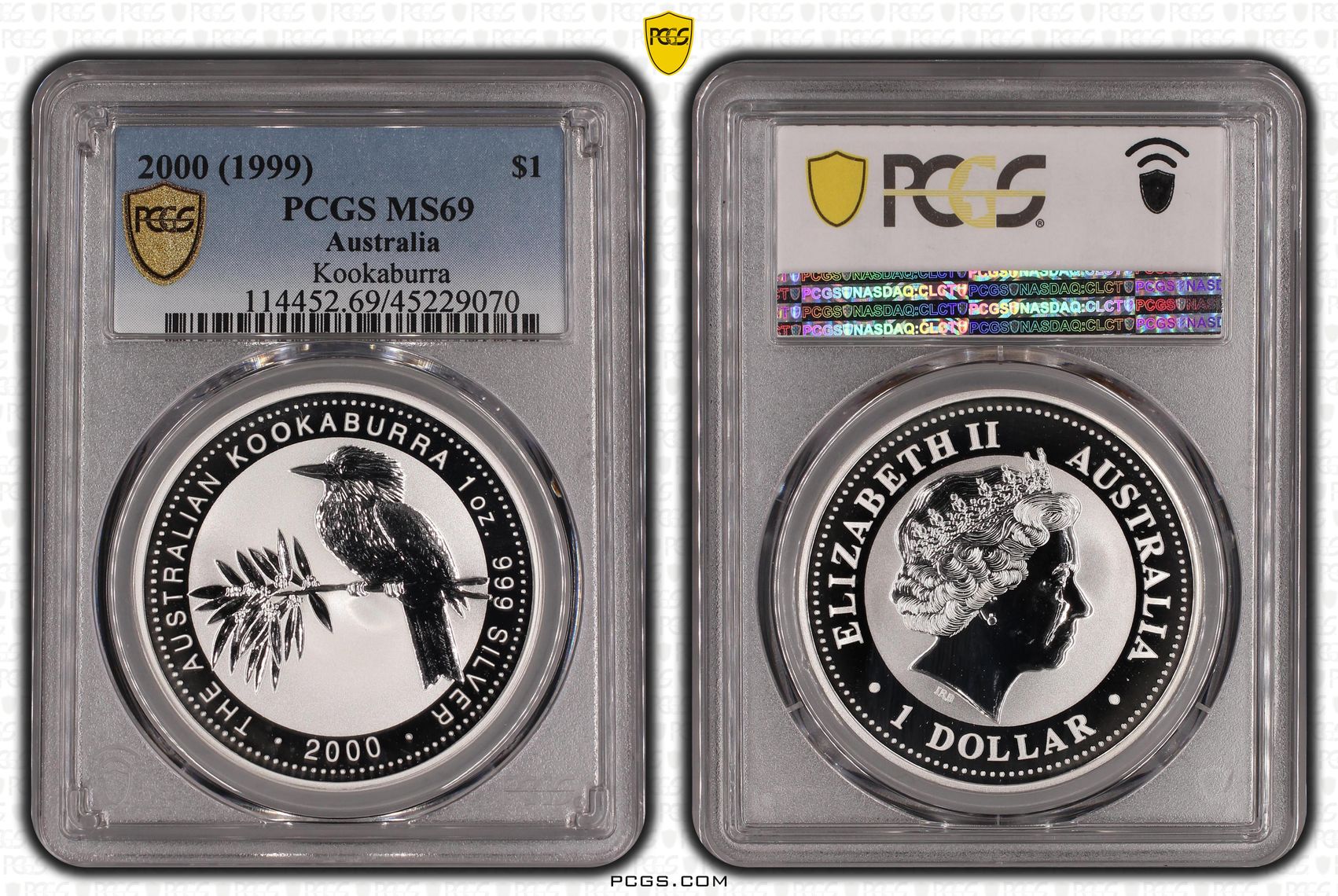 Elizabeth II, Silver 1oz Kookaburra, One Dollar, 2000, PCGS MS 69