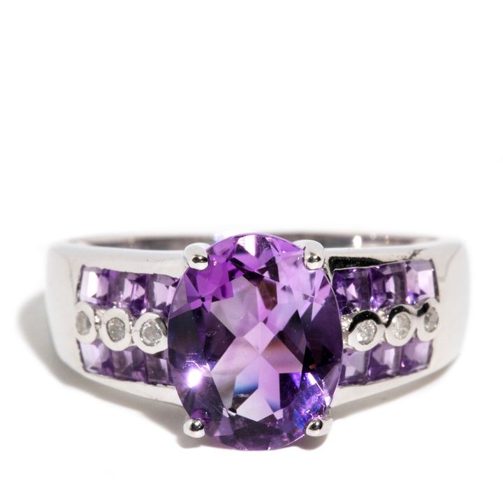 Amethyst & Diamond 10ct Gold Ring,