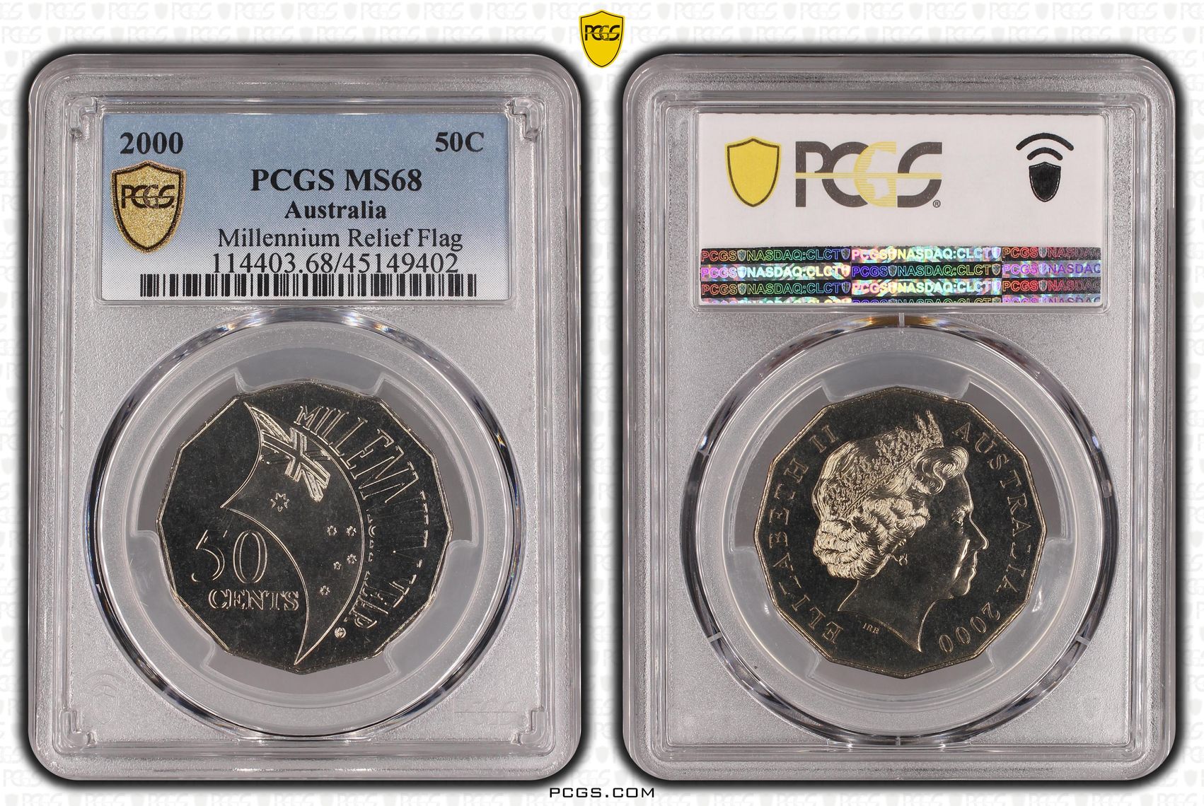 2000 Australia Fifty Cent, 50c Millennium Relief Flag PCGS - MS68 -402
