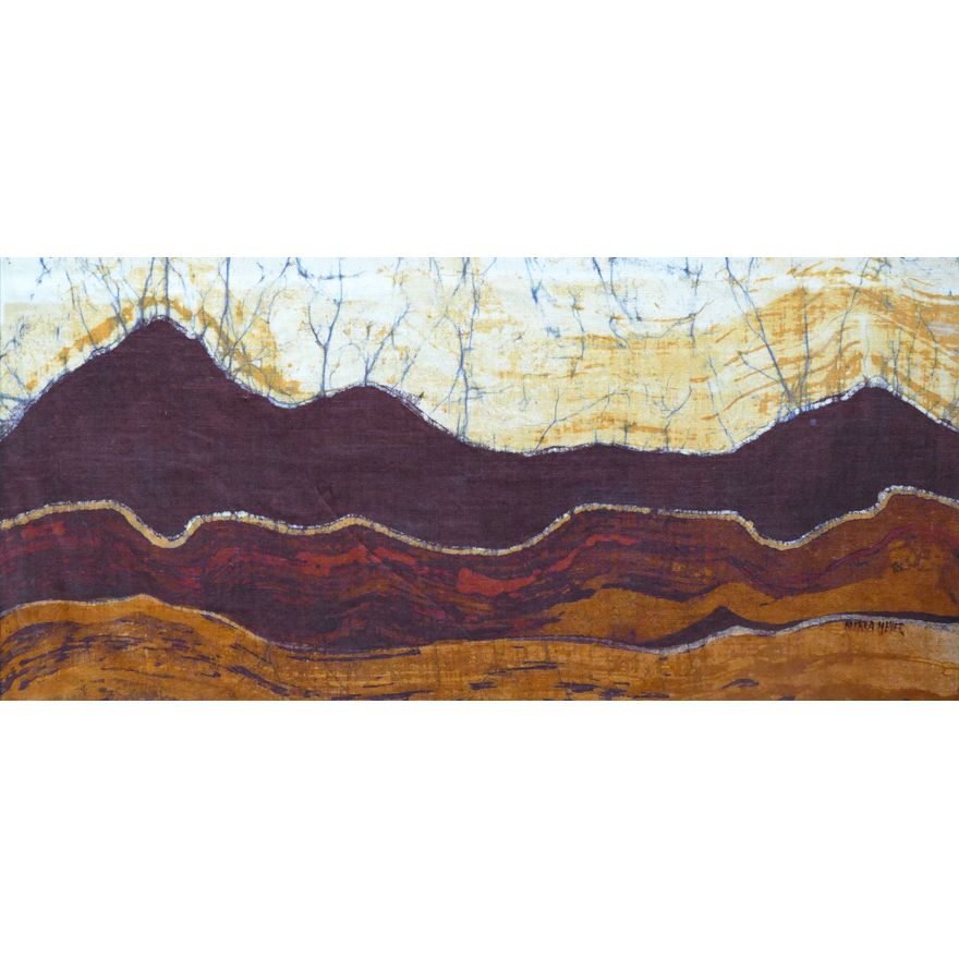 Mirra Meyer (OR) ''Landforms'' 1983 Batik Painting Framed 13''x27''