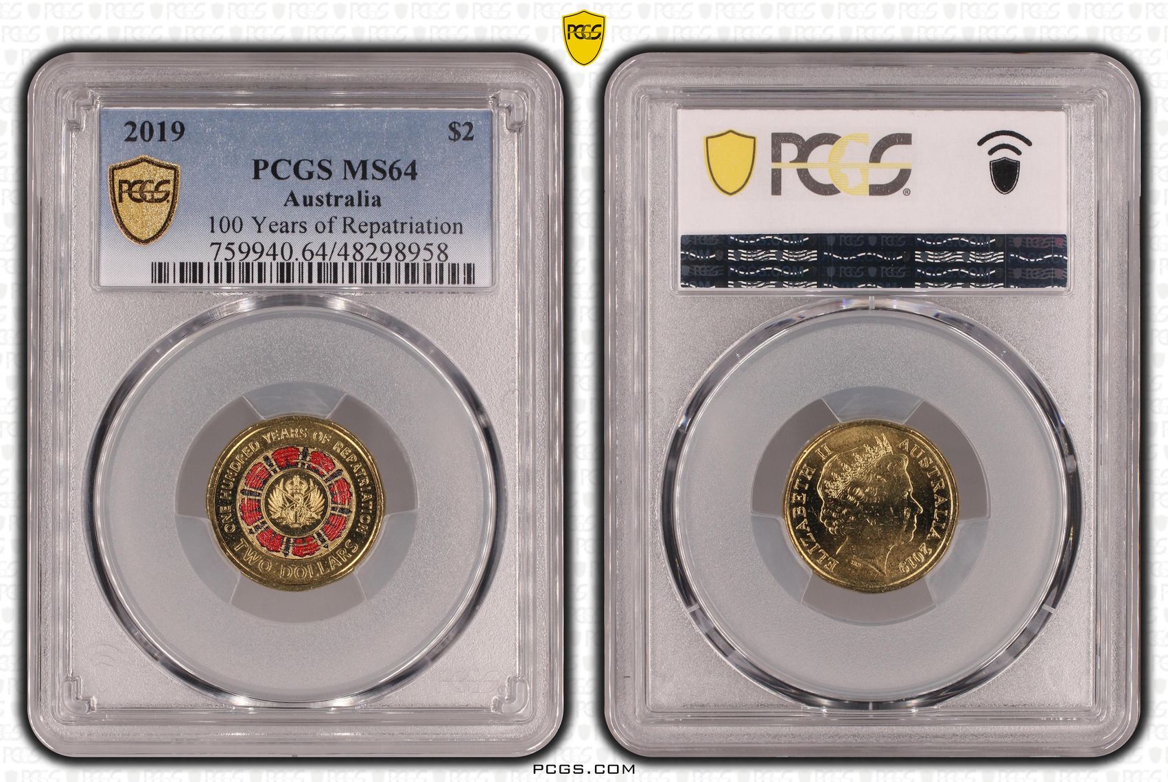 100 Years of Repatriation Colourised, Two Dollar, 2019, PCGS MS64