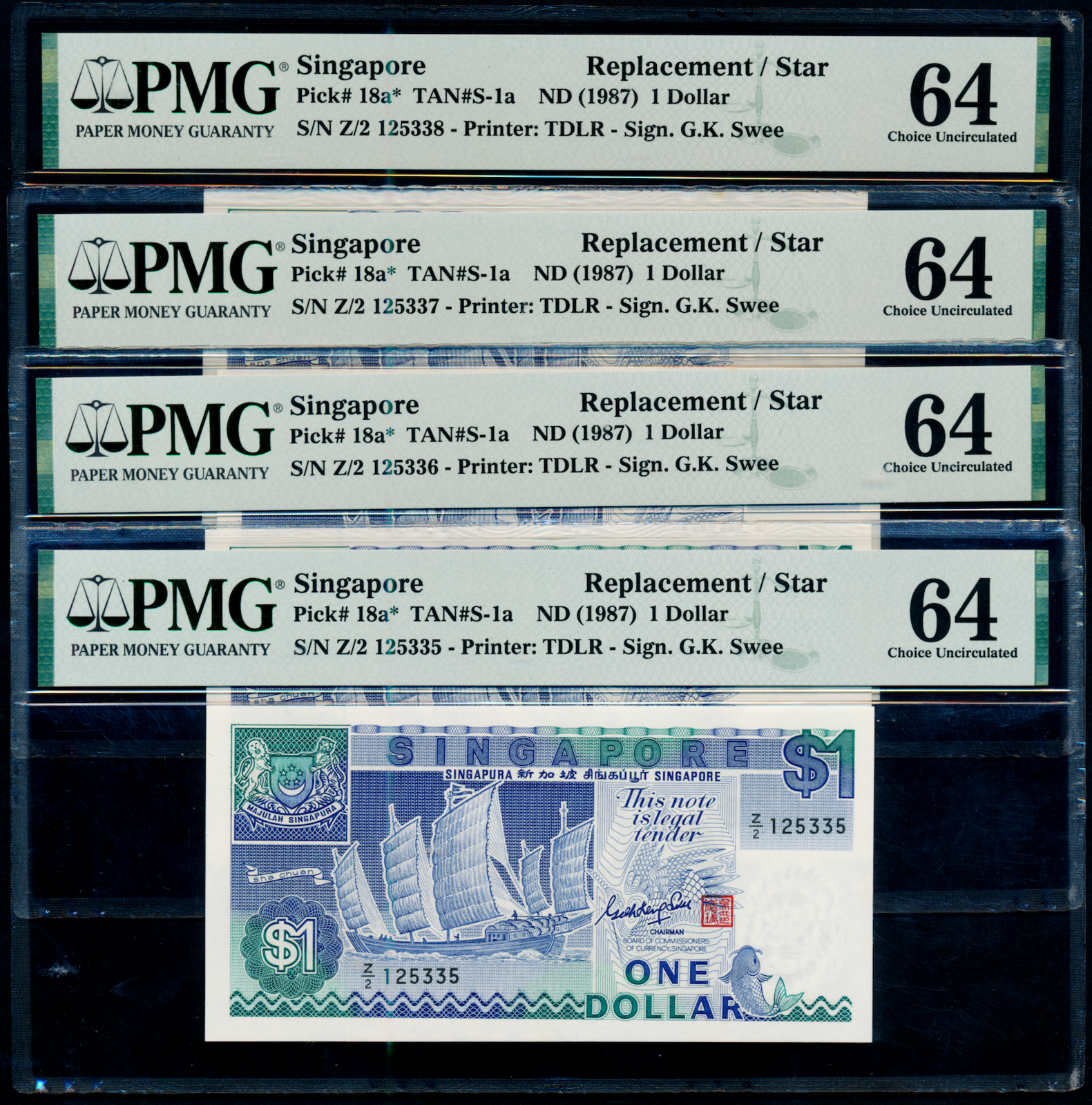 Singapore Ship Series $1 Z/2 125335-38,125341-44. Intermittent PMG 
