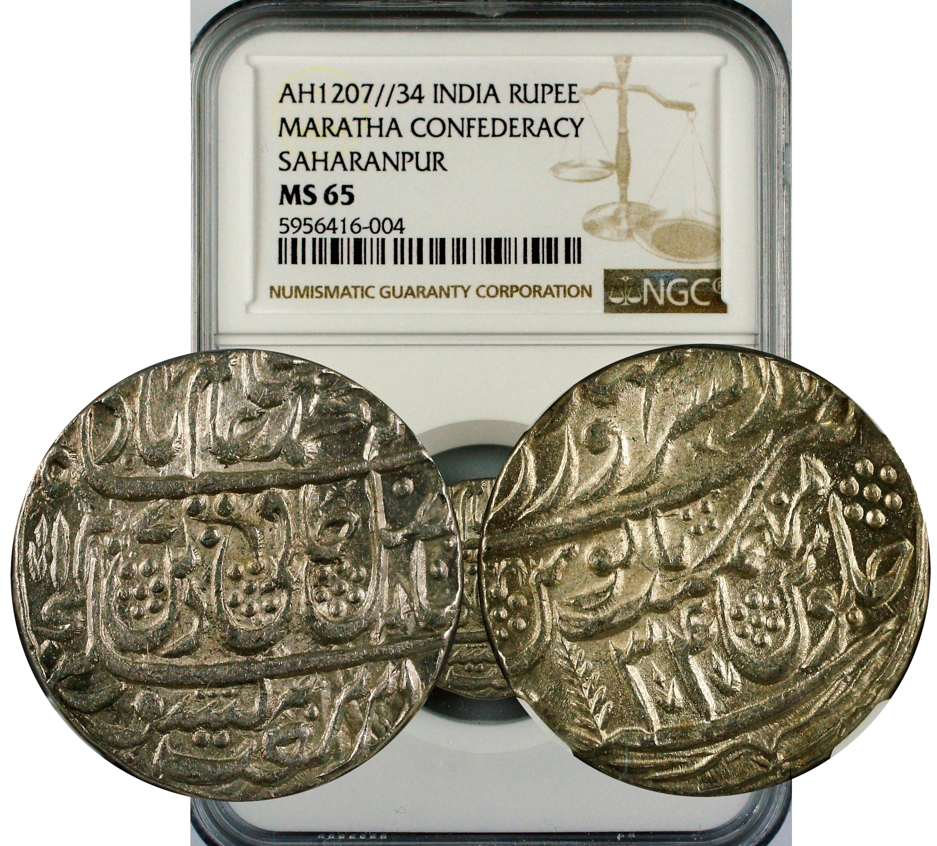 India Maratha confederecy AH1207//34 Rupee NGC MS65