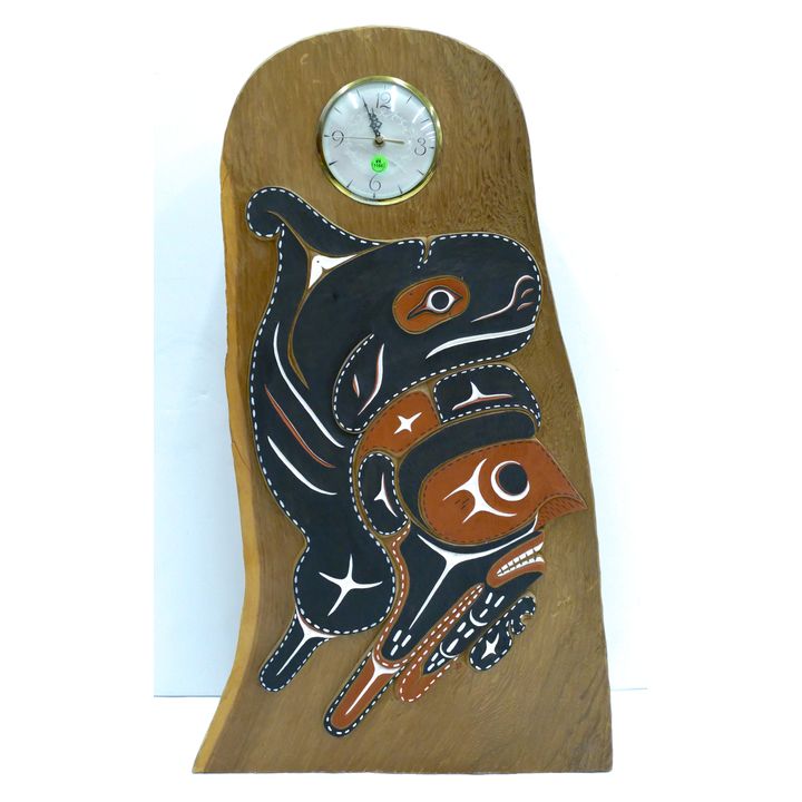 Kimm Brown NW Coast Cedar Standing Clock Sculpture 35''x21''