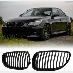 BILLDIO E60 GRILLE - BLACK KIDNEY SINGLE SLATS GRILL COMPATIBLE WITH BMW 5 SERIES E60 E61 2003-2009 520I 523I 525I 528I 530I 535I