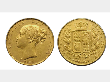 1839 Queen Victoria Young Head London Mint Shield Gold Sovereign.