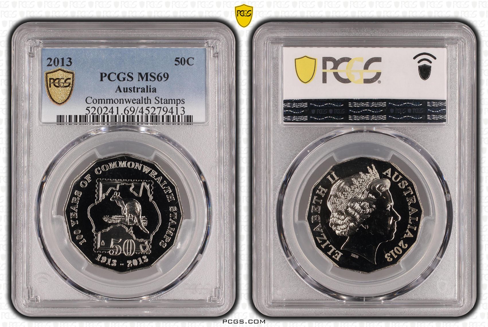 Elizabeth II, Commonwealth Stamps, POP 14/0, Fifty Cent, 2013, PCGS MS 69