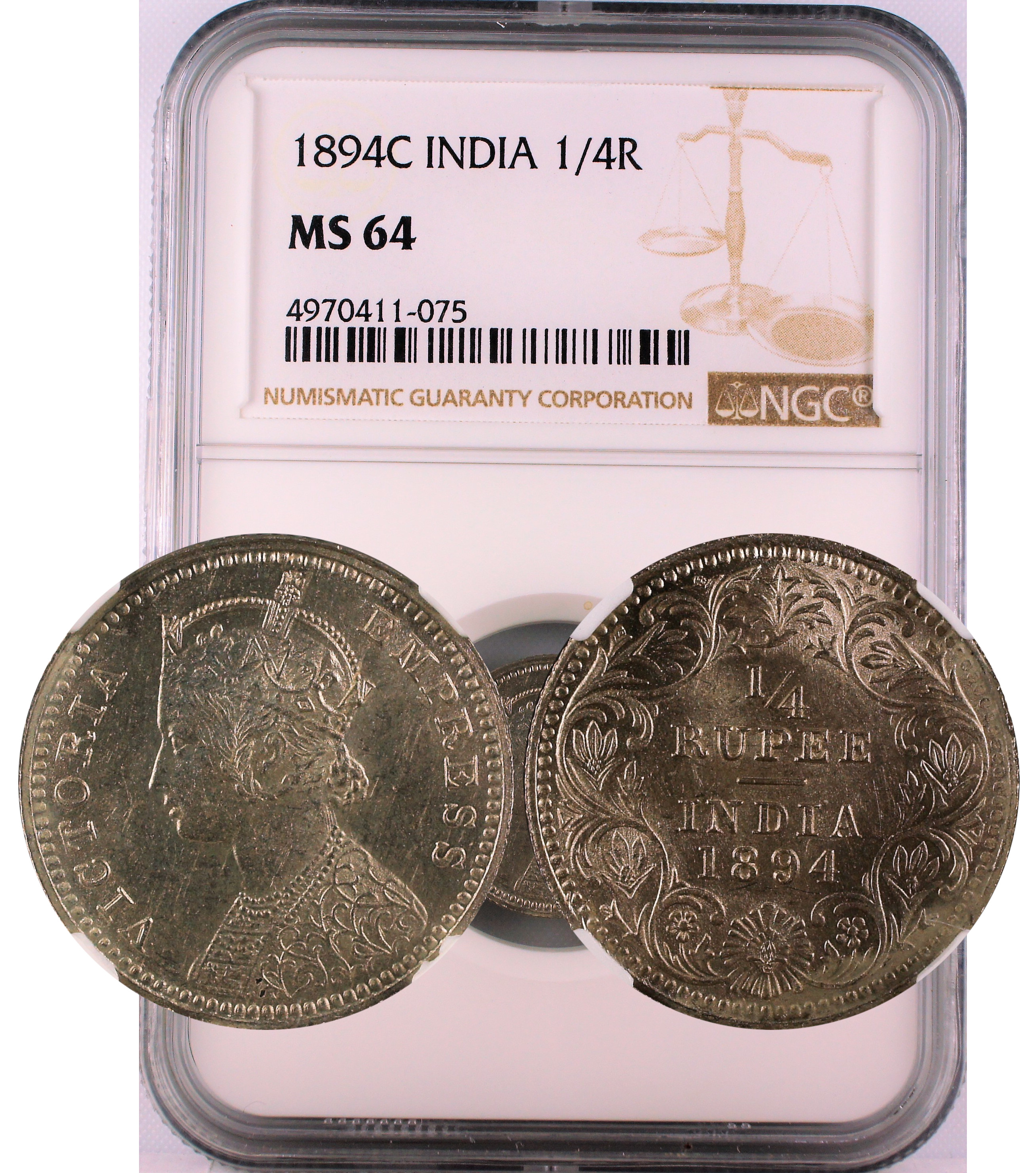 1894 C INDIA 1/4 RUPEE MS64