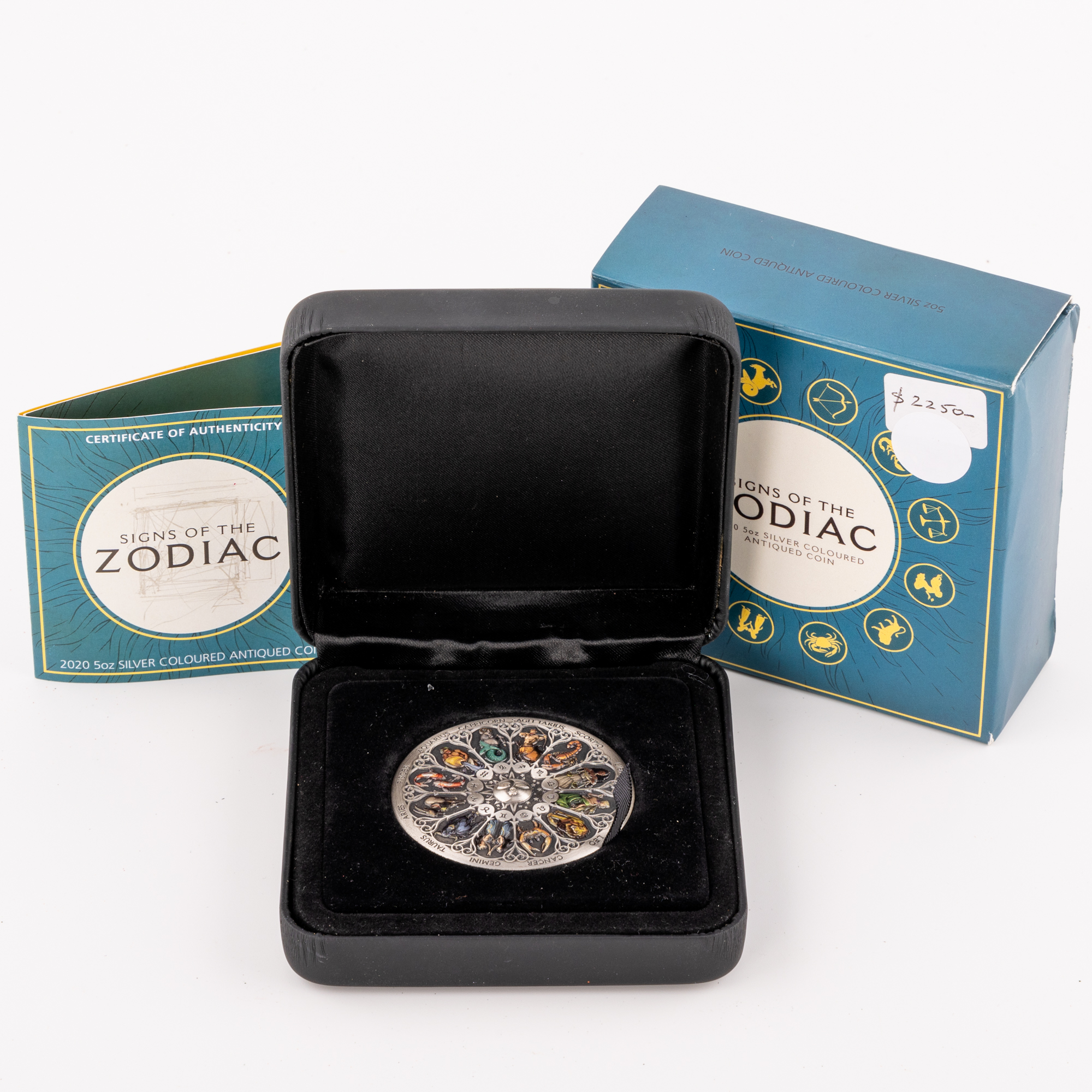 Tuvalu, Elizabeth II, Signs of the Zodiac 5oz Antiqued Coin, Five Dollar, 2020, UNC