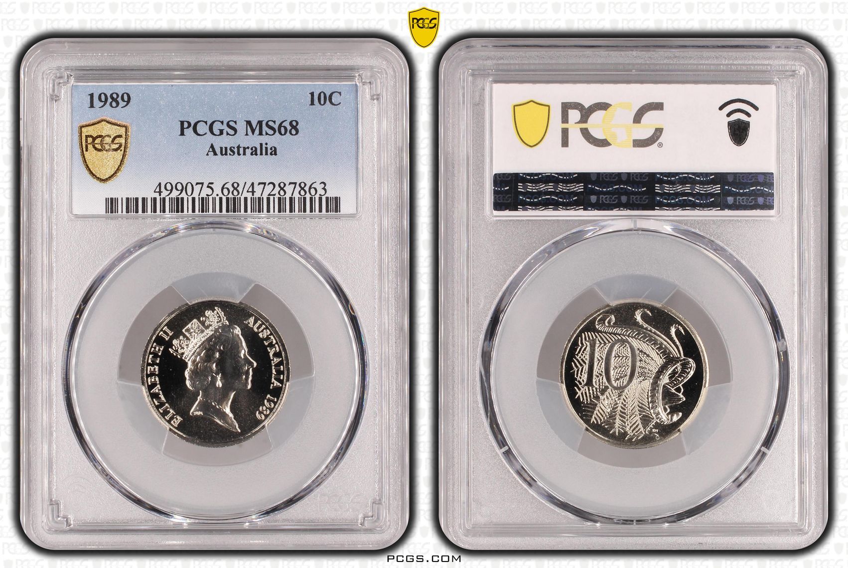 Elizabeth II, Ten Cent, 1989, PCGS MS68