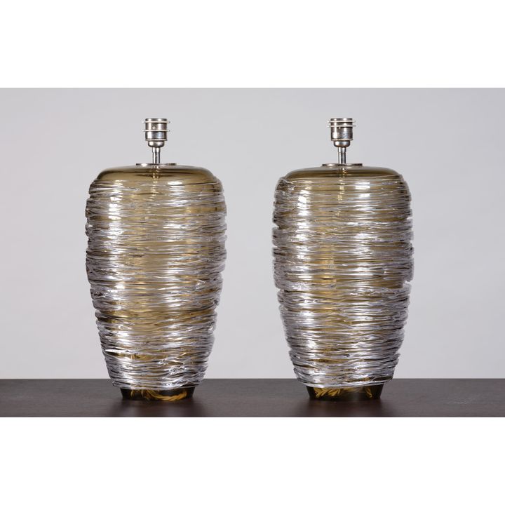 Pair of large spun glass table lamps