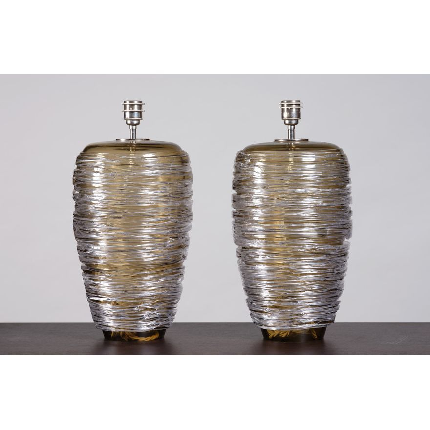 Pair of large spun glass table lamps