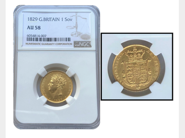 1829 GEORGE IV BARE HEAD SOVEREIGN AU58