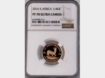 2016 SOUTH AFRICA GOLD PROOF 1/4 KRUGERRAND PF70 TOP POP! UCAM