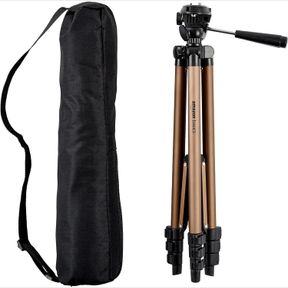 AMAZON BASICS 50-INCH LIGHTWEIGHT PORTABLE CAMERA MOUNT TRIPOD STAND WITH BAG, FOR TRAVEL PHOTOGRAPHY, BLACK/BROWN