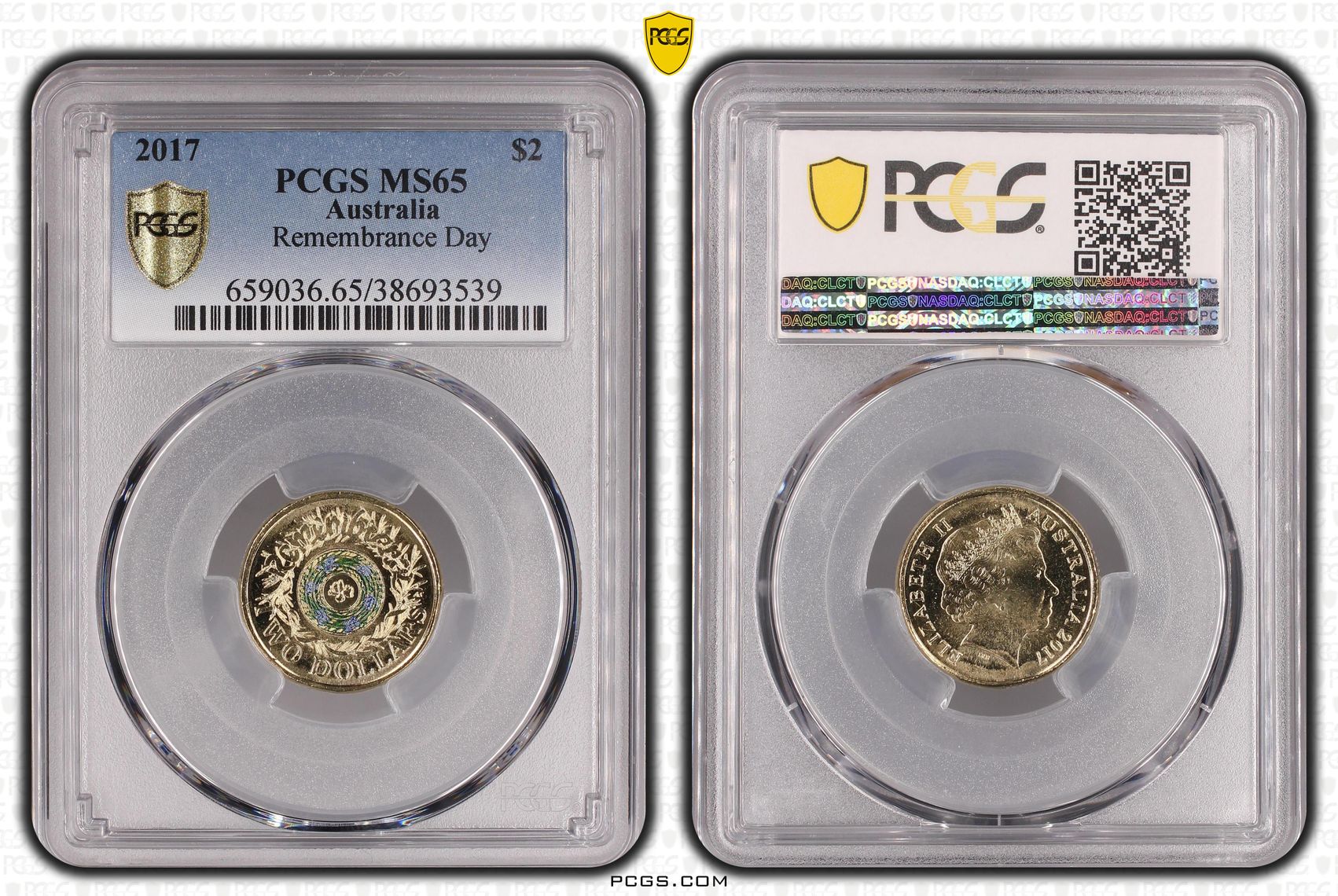 2017 Australia Two Dollar, $2 Remembrance Day PCGS - MS65 -539