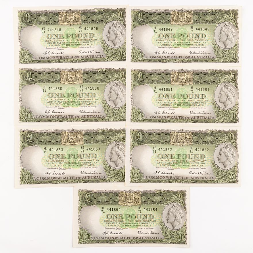 Coombs/Wilson, Run of Seven, One Pound, 1953,  UNC