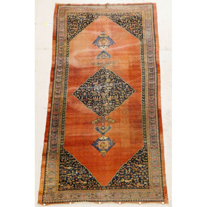 Antique Persian Bidjar Animal Oriental Rug- 7'2'' x 14'6''
