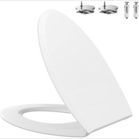 ELONGATEED PREMIUM UF MATERIAL ELONGATED TOILET SEAT IN WHITE UNIVERSAL FIT FOR ELONGATED TOILET SEATS, EASY INSTALLATION & CLEANI