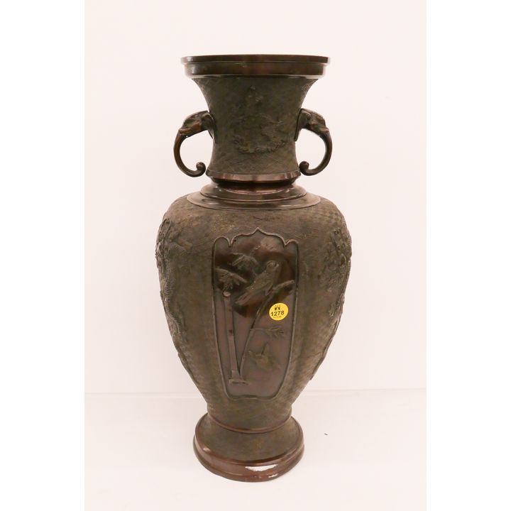 Old Japanese Bronze Elephant Handled Large Vase- 18.5''