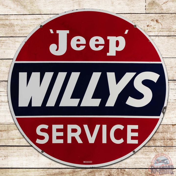 Excellent Willys Jeep Service 42" Double Sided Porcelain Sign