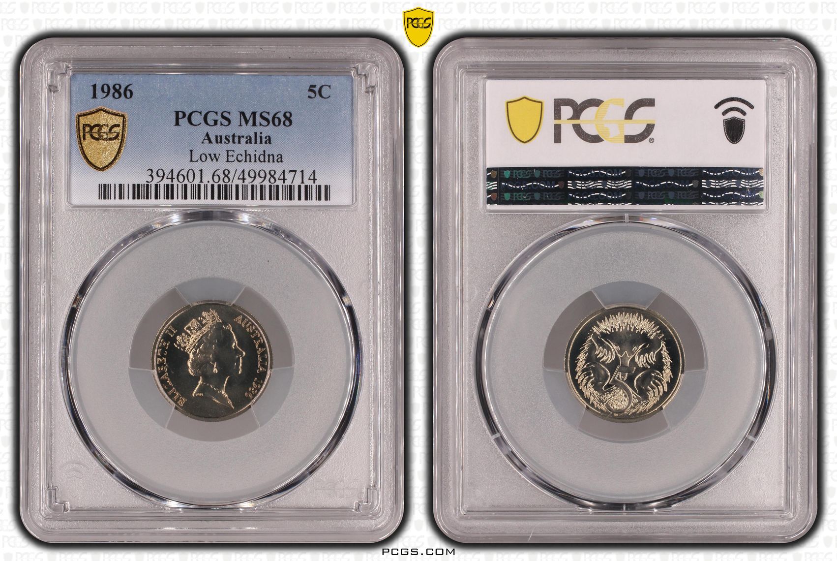 Low Echidna , Five Cent, 1986, PCGS MS68
