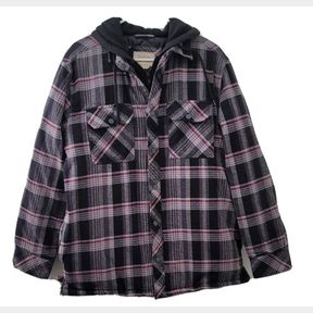 BOSTON TRADERS LINED PLAID FLANNEL SHIRT JACKET MEN'S HOODED SMOKE SZ LG