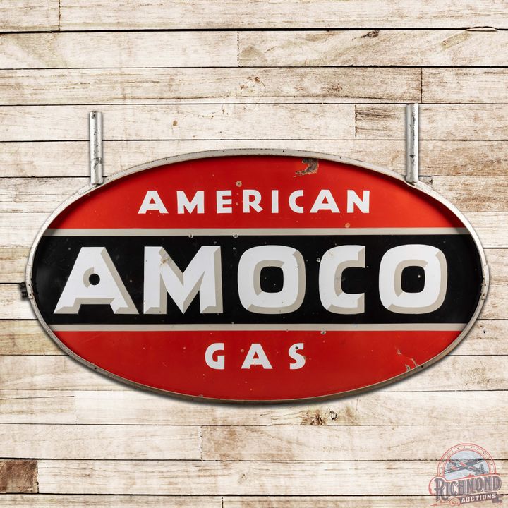 Amoco Gasoline 8' Double Sided Porcelain ID Sign w/ Frame