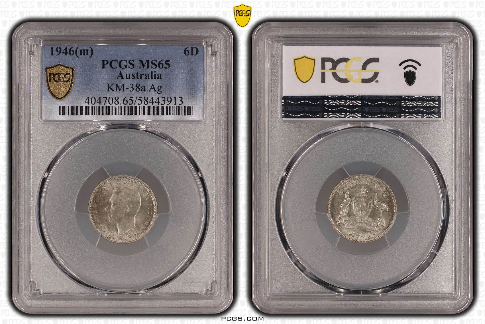 KM-38a Silver, Sixpence, 1946(m), PCGS MS65