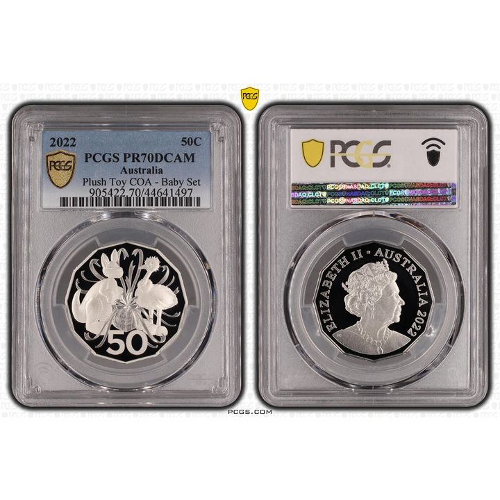 2022 Australia Fifty Cent, 50c Plush Toy COA - Baby Set PCGS - PR70DCAM POP 33/0 -497